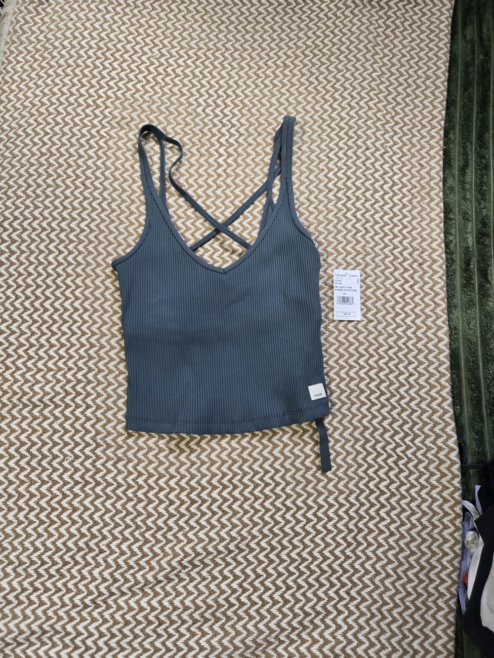 Vuori Ribbed Crisscross Camisole Tank Top - Slate Green